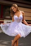 Sparkly Purple A-Line Floral Homecoming Dress with Sequins