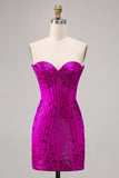 Fuchsia Bodycon Strapless Beaded Mini Homecoming Dress