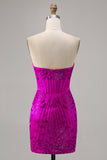 Fuchsia Bodycon Strapless Beaded Mini Homecoming Dress