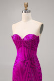 Fuchsia Bodycon Strapless Beaded Mini Homecoming Dress