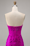 Fuchsia Bodycon Strapless Beaded Mini Homecoming Dress