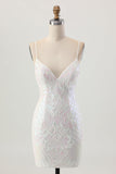 Sparkly White Tight Backless Sequin Short Homecoming Dress