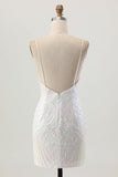 Sparkly White Tight Backless Sequin Short Homecoming Dress