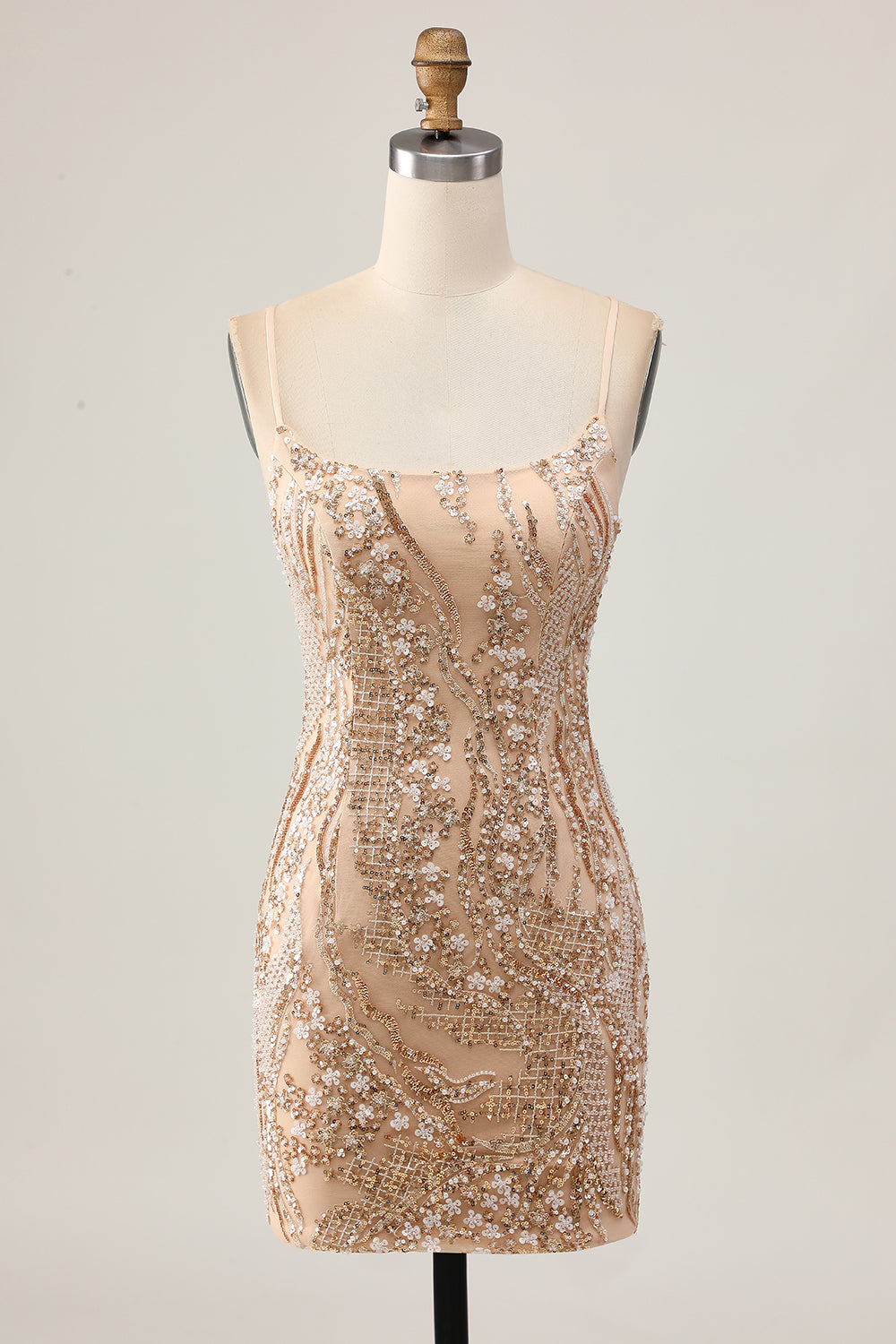 WEDTREND Women Sparkly Champagne Homecoming Dress with Lace Up Back Beaded Spaghetti Straps Sequins Bodycon Mini Cocktail Dress WEDTREND Women Sparkly Champagne Homecoming Dress with Lace Up Back Beaded Spaghetti Straps Sequins Bodycon Mini Cocktail Dress