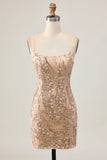 Sparkly Champagne Sequins Bodycon Homecoming Dress with Beading