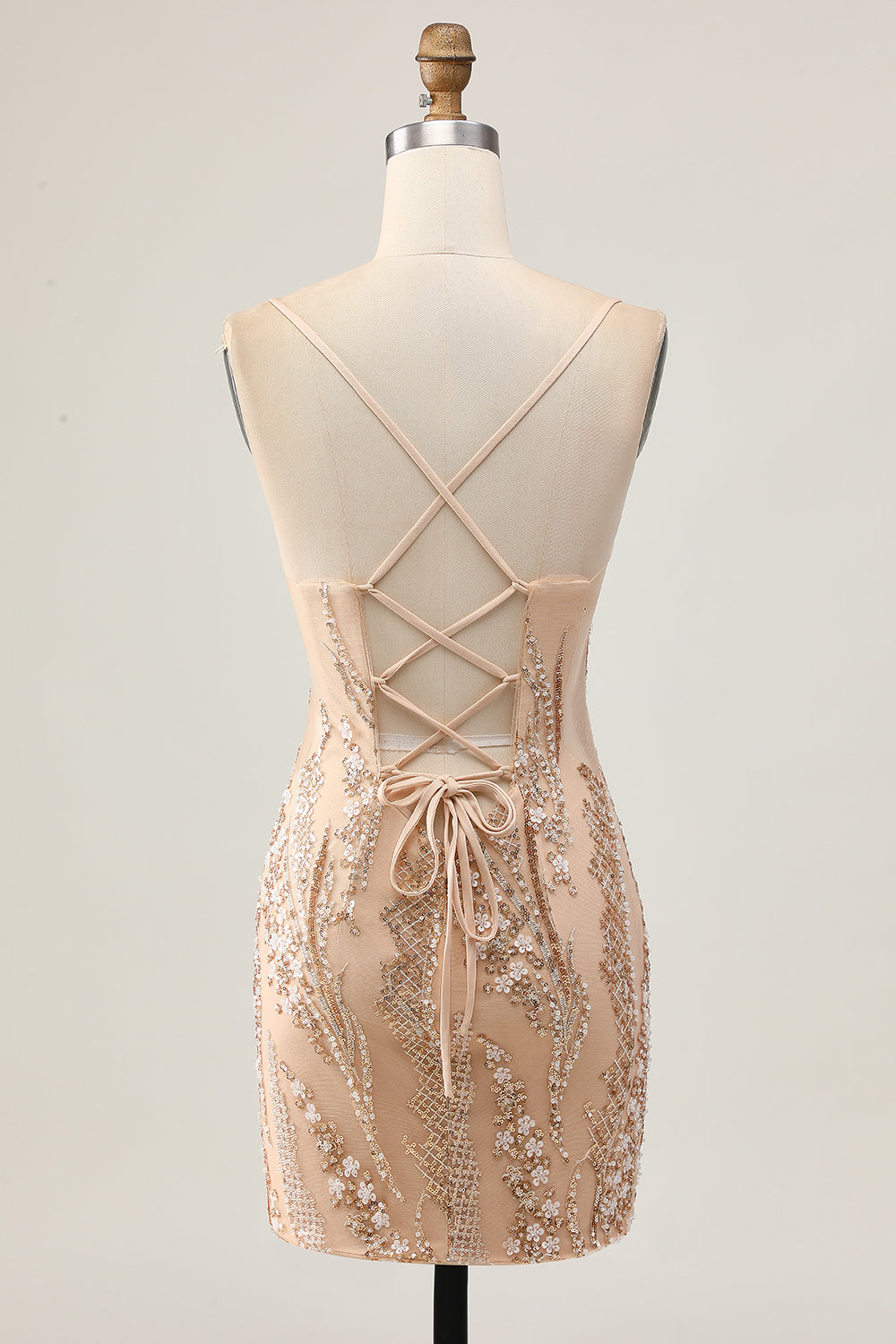 WEDTREND Women Sparkly Champagne Homecoming Dress with Lace Up Back Beaded Spaghetti Straps Sequins Bodycon Mini Cocktail Dress WEDTREND Women Sparkly Champagne Homecoming Dress with Lace Up Back Beaded Spaghetti Straps Sequins Bodycon Mini Cocktail Dress