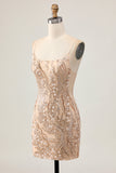 Sparkly Champagne Sequins Bodycon Homecoming Dress with Beading