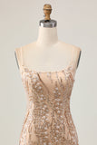 Sparkly Champagne Sequins Bodycon Homecoming Dress with Beading