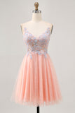 Sparkly Blush A Line Sequins Appliqued Short Homecoming Dress
