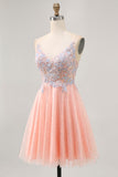 Sparkly Blush A Line Sequins Appliqued Short Homecoming Dress