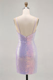 Sparkly Lilac Bodycon Spaghetti Straps Sequins Short Homecoming Dress