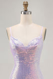 Sparkly Lilac Bodycon Spaghetti Straps Sequins Short Homecoming Dress