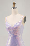 Sparkly Lilac Bodycon Spaghetti Straps Sequins Short Homecoming Dress