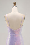 Sparkly Lilac Bodycon Spaghetti Straps Sequins Short Homecoming Dress