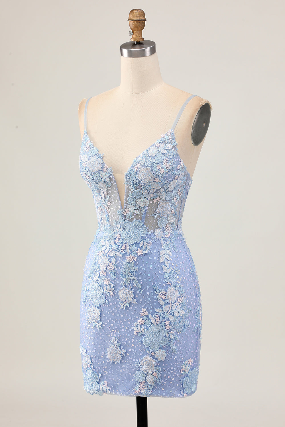 WEDTREND Women Sparkly Light Blue Floral Homecoming Dress with Appliques Sequins Bodycon Cocktail Dress WEDTREND Women Sparkly Light Blue Floral Homecoming Dress with Appliques Sequins Bodycon Cocktail Dress