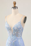 Sparkly Light Blue Sequins Bodycon Floral Homecoming Dress with Appliques