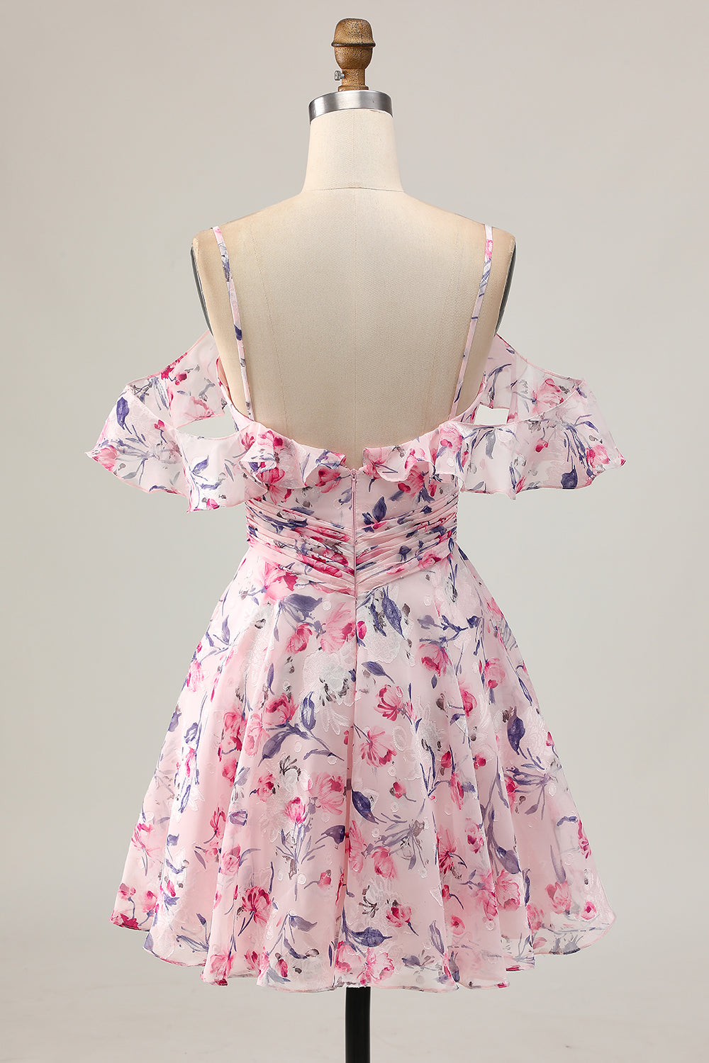 WEDTREND Women Pink Flower Homecoming Dress Cold Shoulder Printed A-line Short Prom Dress WEDTREND Women Pink Flower Homecoming Dress Cold Shoulder Printed A-line Short Prom Dress