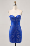 Strapless Beaded Royal Blue Bodycon Short Homecoming Dress