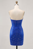 Strapless Beaded Royal Blue Bodycon Short Homecoming Dress