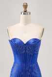 Strapless Beaded Royal Blue Bodycon Short Homecoming Dress