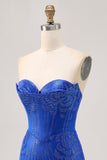 Strapless Beaded Royal Blue Bodycon Short Homecoming Dress