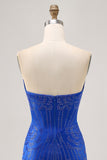 Strapless Beaded Royal Blue Bodycon Short Homecoming Dress