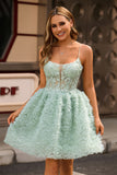 Appliqued Sage Green A Line Short Homecoming Dress
