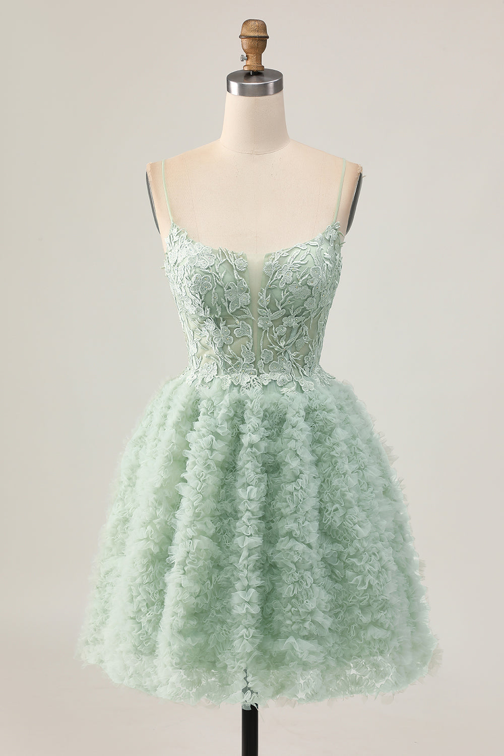WEDTREND Women Sage Green Homecoming Dress with Appliques Corset Ruched Spaghetti Straps A Line Short Party Dress WEDTREND Women Sage Green Homecoming Dress with Appliques Corset Ruched Spaghetti Straps A Line Short Party Dress
