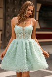 Appliqued Sage Green A Line Short Homecoming Dress