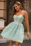 Appliqued Sage Green A Line Short Homecoming Dress