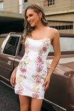 Sequins White Floral Strapless Bodycon Homecoming Dress