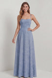 Sage Green A Line Spaghetti Straps Floral Burnout Bridesmaid Dress