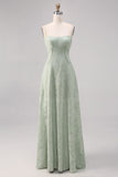 Sage Green A Line Spaghetti Straps Floral Bridesmaid Dress