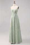 Sage Green A Line Spaghetti Straps Floral Bridesmaid Dress
