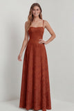 Sage Green A Line Spaghetti Straps Floral Burnout Bridesmaid Dress