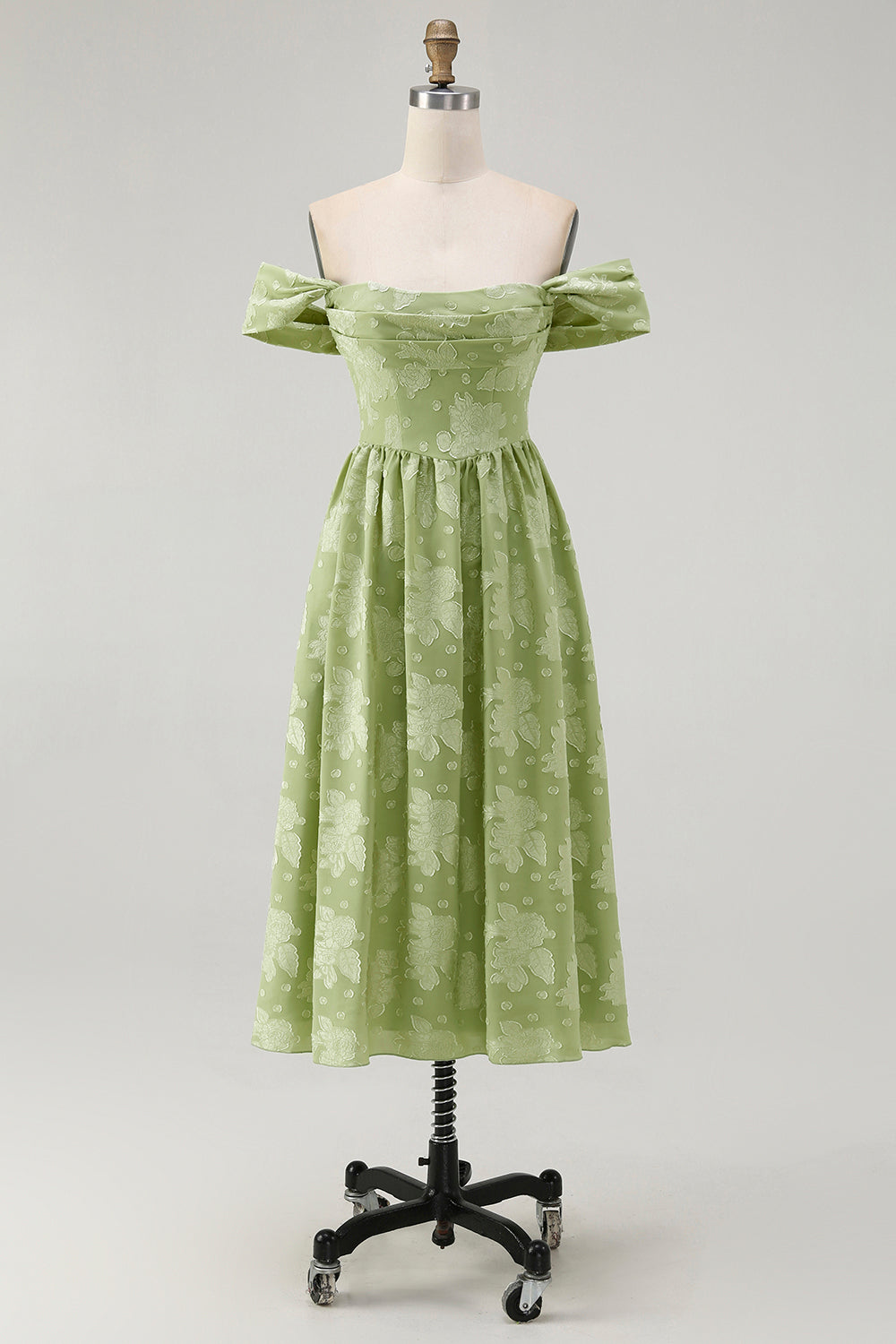 WEDTREND Women Sage Green Floral Bridesmaid Dress A Line Jacquard Off The Shoulder Midi Wedding Guest Dress WEDTREND Women Sage Green Floral Bridesmaid Dress A Line Jacquard Off The Shoulder Midi Wedding Guest Dress