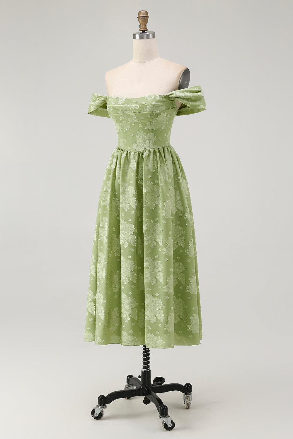 WEDTREND Women Sage Green Floral Bridesmaid Dress A Line Jacquard Off The Shoulder Midi Wedding Guest Dress WEDTREND Women Sage Green Floral Bridesmaid Dress A Line Jacquard Off The Shoulder Midi Wedding Guest Dress