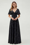 A Line Sage Green Floral Jacquard Flutter Sleeves Maxi Dress with Bow Back