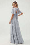 A Line Sage Green Floral Jacquard Flutter Sleeves Maxi Dress with Bow Back