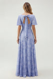 A Line Sage Green Floral Jacquard Flutter Sleeves Maxi Dress with Bow Back