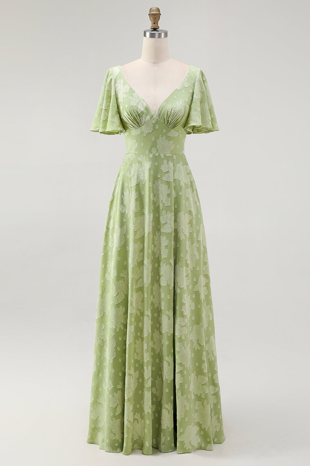 Wedtrend Women Sage Green Floral Wedding Guest Dress with Flutter Sleeves Jacquard A Line Maxi Dress with Bow Back, Sage Green / US16W Wedtrend Women Sage Green Floral Wedding Guest Dress with Flutter Sleeves Jacquard A Line Maxi Dress with Bow Back, Sage Green / US16W