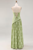 Sage Green A-Line Strapless Long Wedding Guest Dress