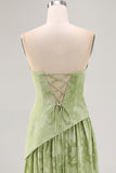 Sage Green A-Line Strapless Long Wedding Guest Dress