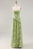 Sage Green A-Line Strapless Long Wedding Guest Dress