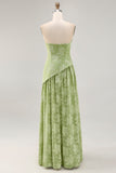 Sage Green A-Line Strapless Long Wedding Guest Dress