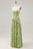 Sage Green A-Line Strapless Long Wedding Guest Dress