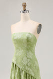 Sage Green A-Line Strapless Long Wedding Guest Dress