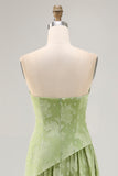 Sage Green A-Line Strapless Long Wedding Guest Dress
