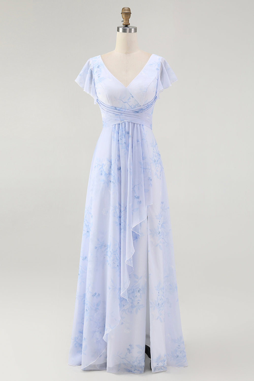 WEDTREND Women Dusty Sage Bridesmaid Dress with Slit A-Line Chiffon Flutter Sleeves Print Floral Long Wedding Guest Dress WEDTREND Women Dusty Sage Bridesmaid Dress with Slit A-Line Chiffon Flutter Sleeves Print Floral Long Wedding Guest Dress