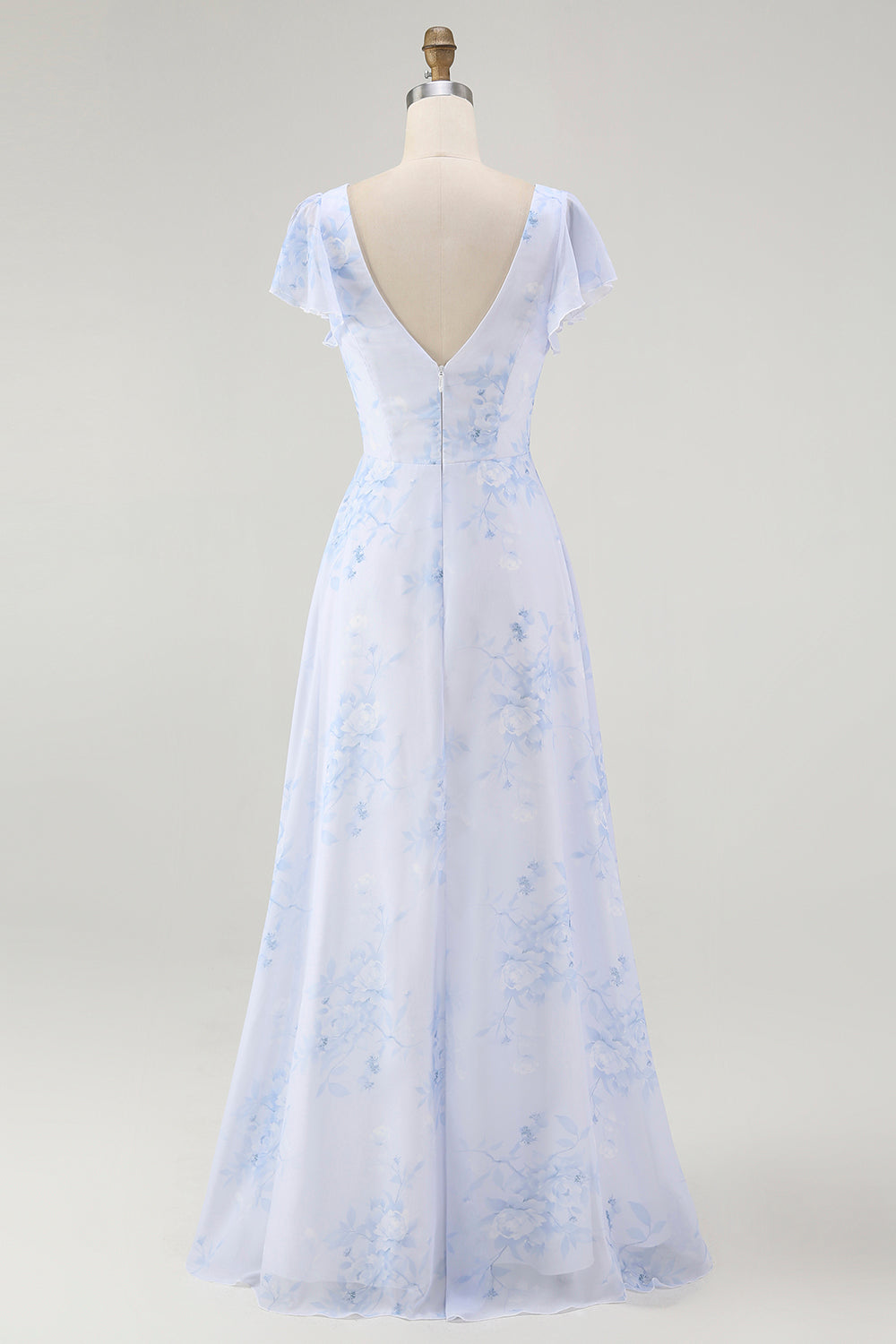 WEDTREND Women Dusty Sage Bridesmaid Dress with Slit A-Line Chiffon Flutter Sleeves Print Floral Long Wedding Guest Dress WEDTREND Women Dusty Sage Bridesmaid Dress with Slit A-Line Chiffon Flutter Sleeves Print Floral Long Wedding Guest Dress